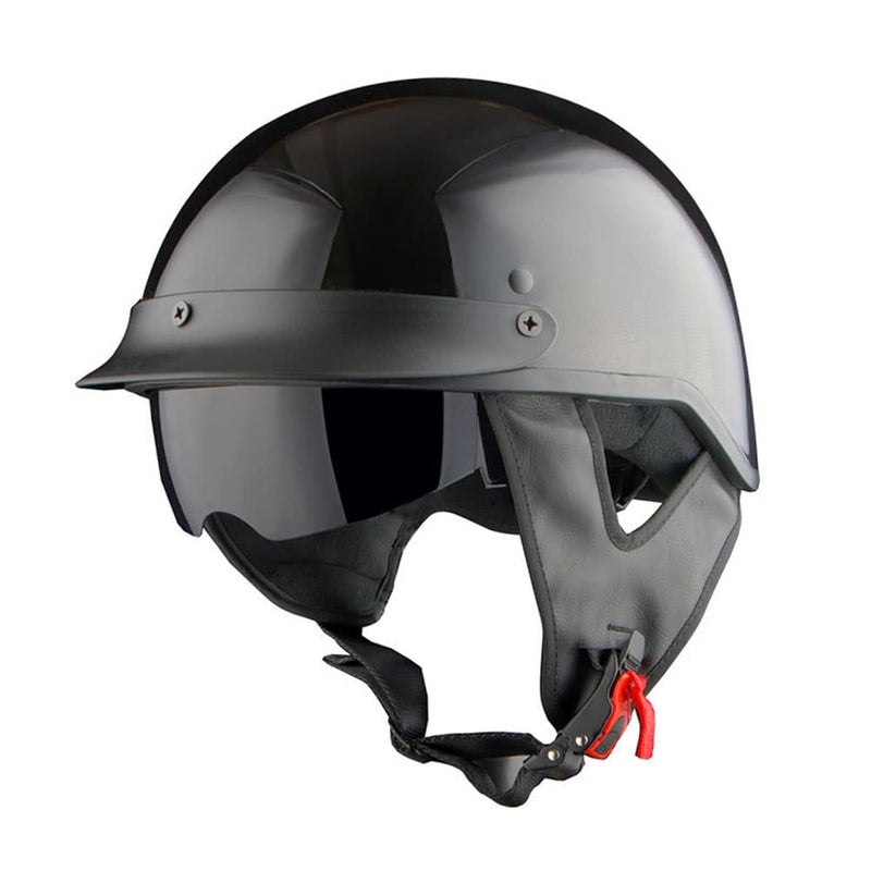 1Storm Motorcycle Half Face Helmet Mopeds Scooter Pilot with Retractable Inner Smoked Visor, Glossy Black - Image 2